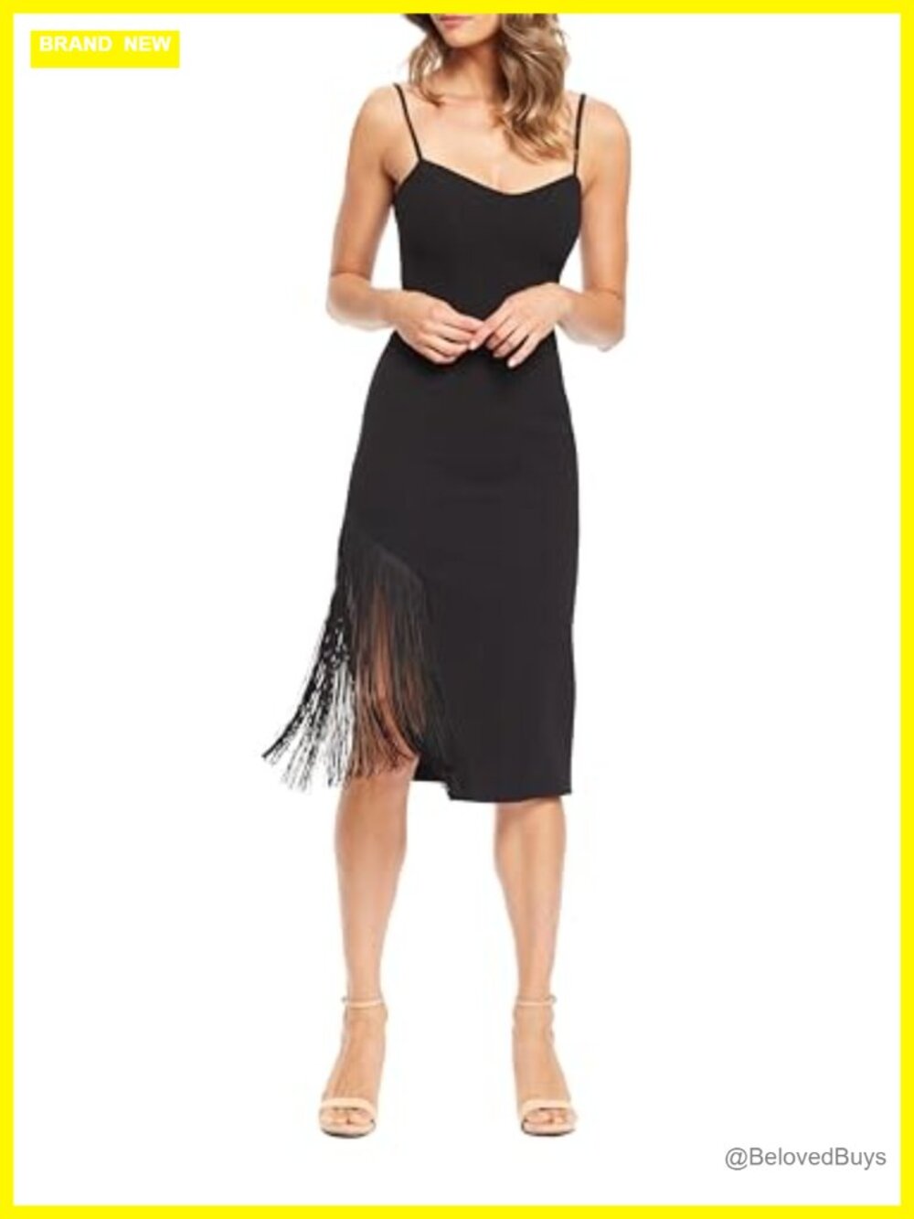 Bodycon Midi Dress Sleeveless Sheath Fringe Cocktail Party